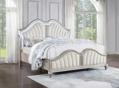 Evangeline Tufted Upholstered Platform Queen Bed Ivory and Silver Oak