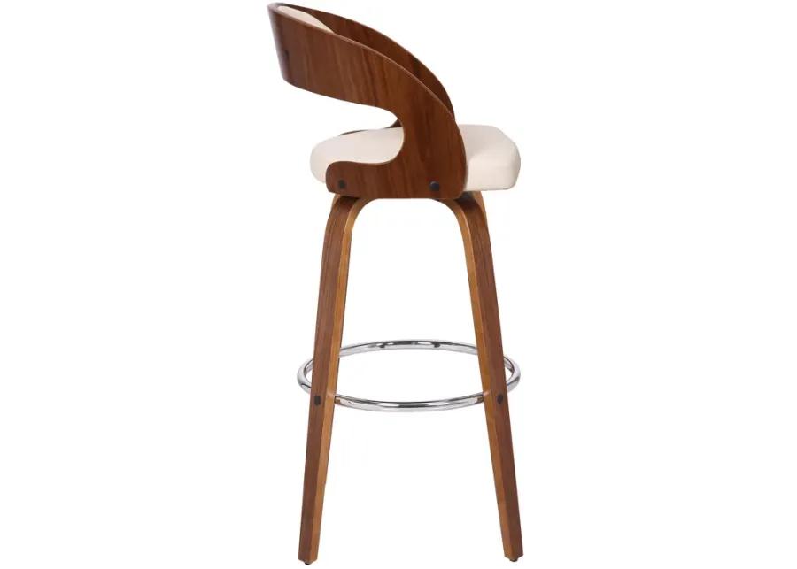 Shelly 30" Bar Height Swivel Cream Faux Leather and Walnut Wood Bar Stool