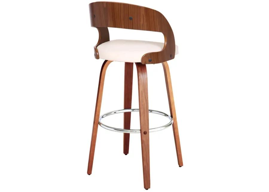 Shelly 30" Bar Height Swivel Cream Faux Leather and Walnut Wood Bar Stool