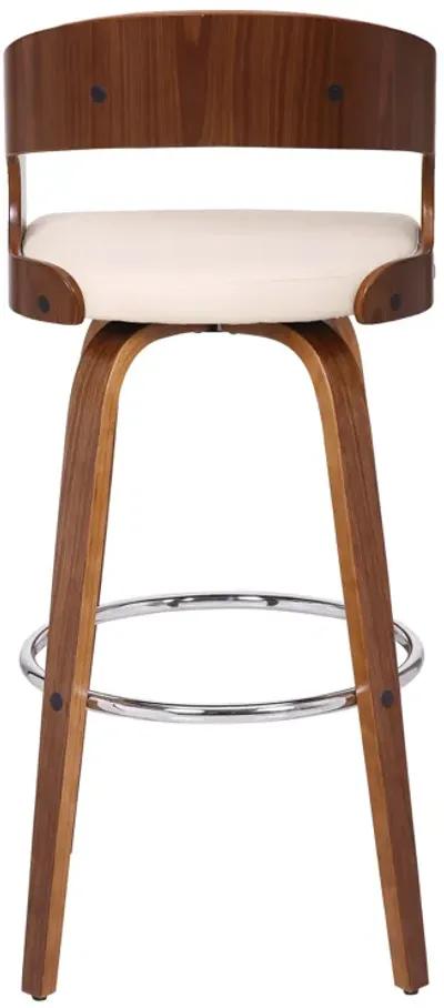 Shelly 30" Bar Height Swivel Cream Faux Leather and Walnut Wood Bar Stool