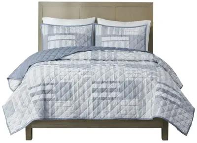 Madison Park Graham Blue 3 Piece Jacquard Patchwork Quilt Set