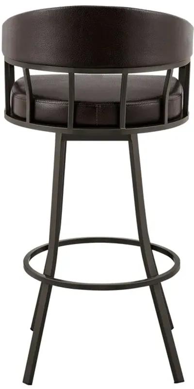 Palmdale 30" Swivel Brown Faux Leather and Java Brown Metal Bar Stool