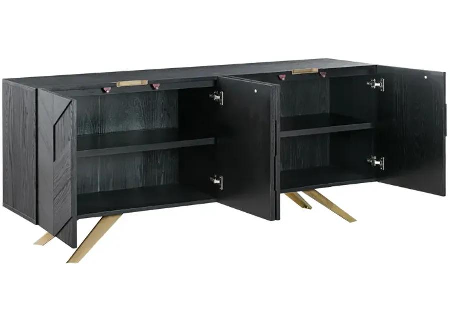 Lombard 4 Door Sideboard Buffet in Black Brushed Wood