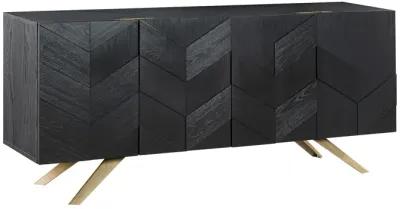 Lombard 4 Door Sideboard Buffet in Black Brushed Wood