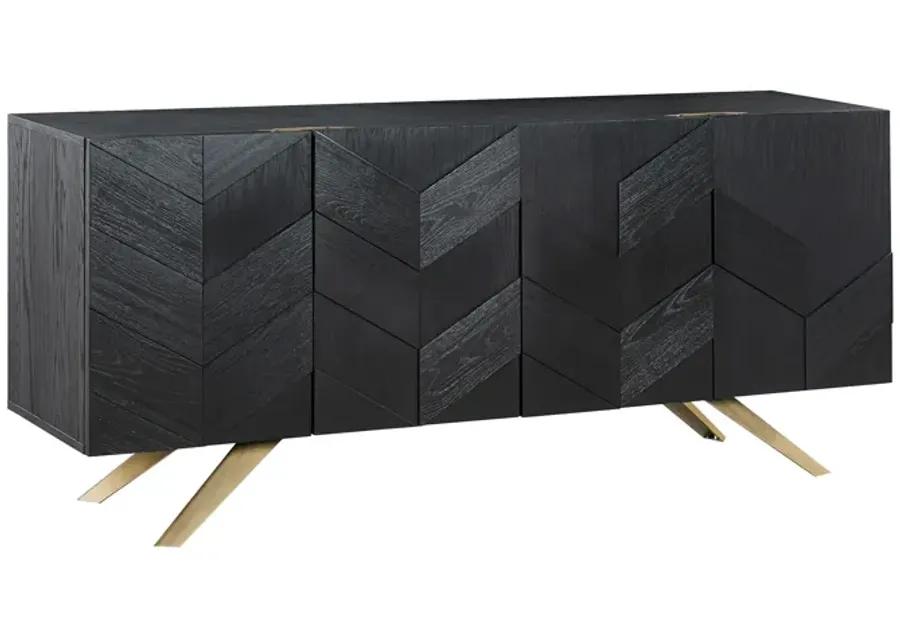 Lombard 4 Door Sideboard Buffet in Black Brushed Wood