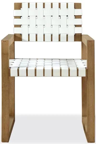 One Woven Leather and Solid Wood Dining Arm Chair in White and Bisque