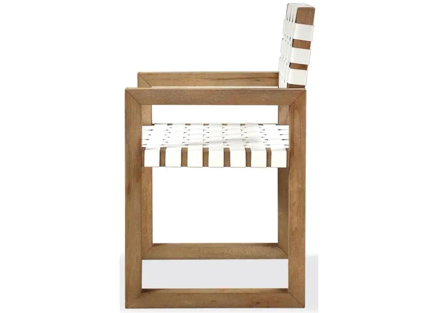 One Woven Leather and Solid Wood Dining Arm Chair in White and Bisque