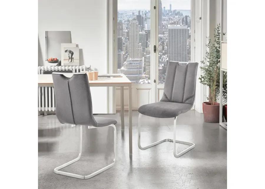 Pacific Dining Room Accent Chair in Gray Fabric and Brushed Stainless Steel Finish - Set of 2