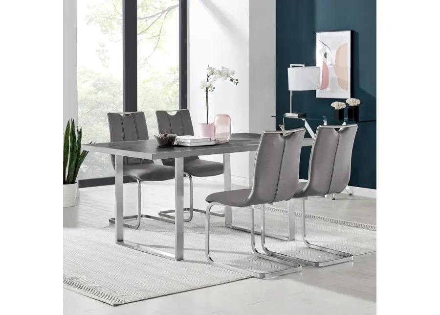 Pacific Dining Room Accent Chair in Gray Fabric and Brushed Stainless Steel Finish - Set of 2