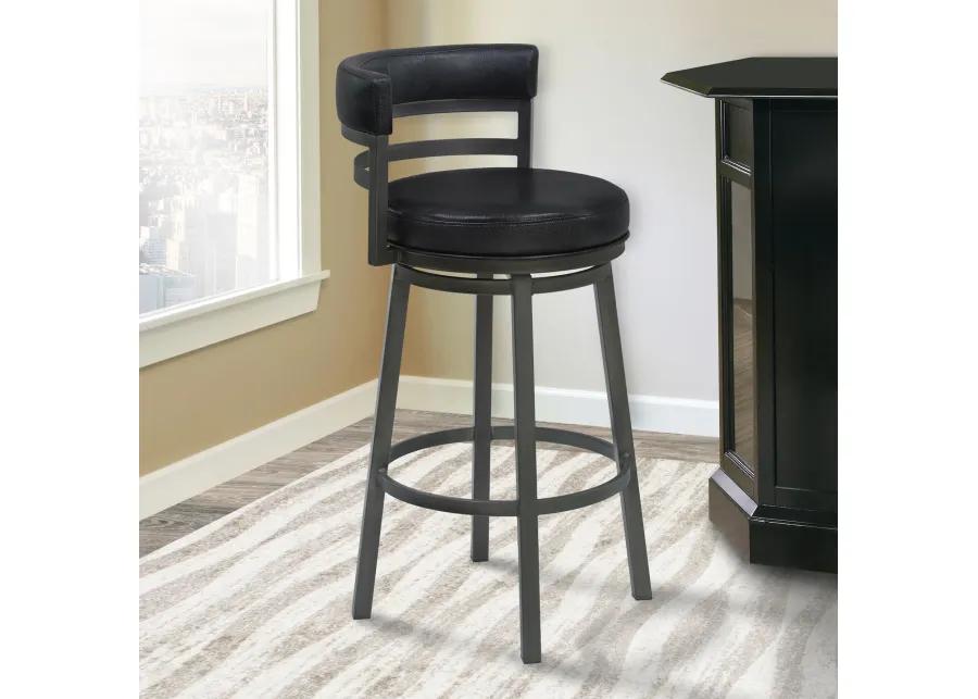 Titana 30" Bar Height Metal Swivel Barstool in Ford Black Pu and Mineral Finish