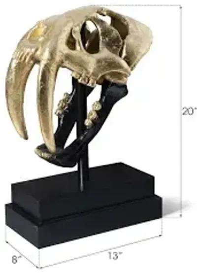 saber tooth tiger skull, black, gold leaf