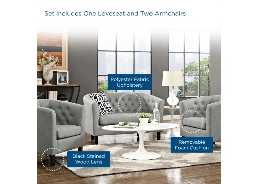 Prospect 3 Piece Upholstered Fabric Loveseat and Armchair Set