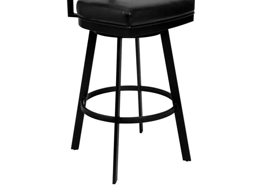 Frisco 30" Bar Height Barstool in Matte Black Finish with Black Faux Leather and Gray Walnut