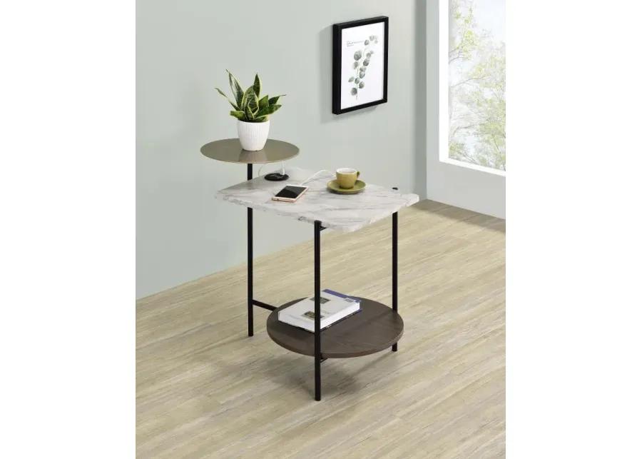 Ottilie 3-tier Side Table With Wireless Charger White and Black