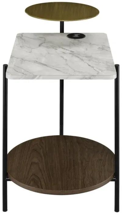 Ottilie 3-tier Side Table With Wireless Charger White and Black