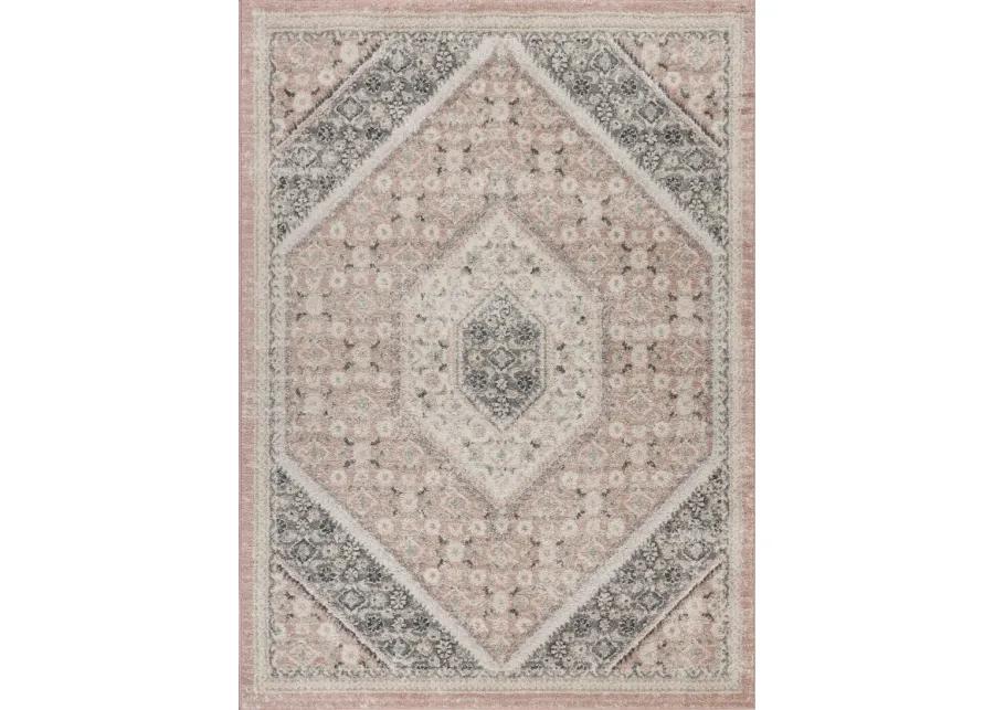 Dusky Blush/ Cream Oriental Floral Medallion Indoor Area Rug 5'2" x 7'2"