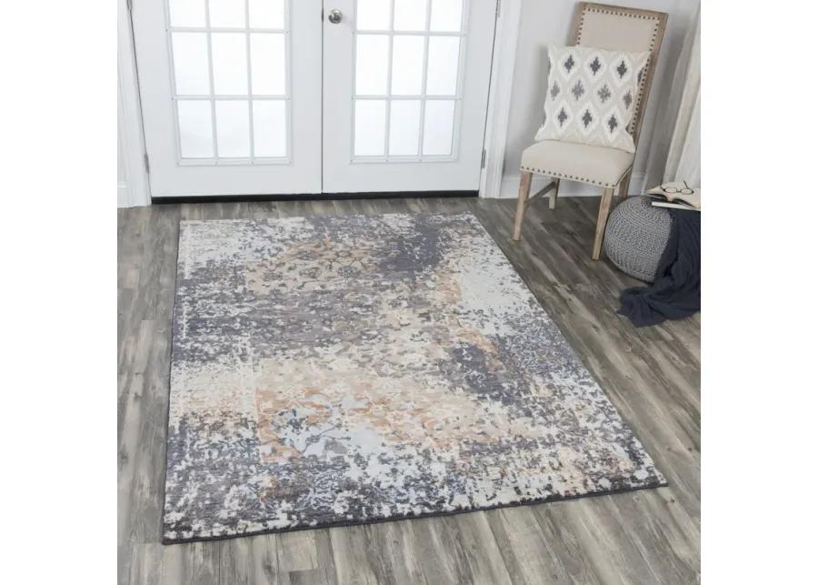 Gossamer Dark Gray Floral, Distress 100% New Zealand Wool 10' x 13' Rectangle Rug