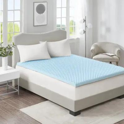 Sleep Philosophy 3" Gel Memory Foam Blue All Season Reversible Hypoallergenic Cooling Mattress Topper