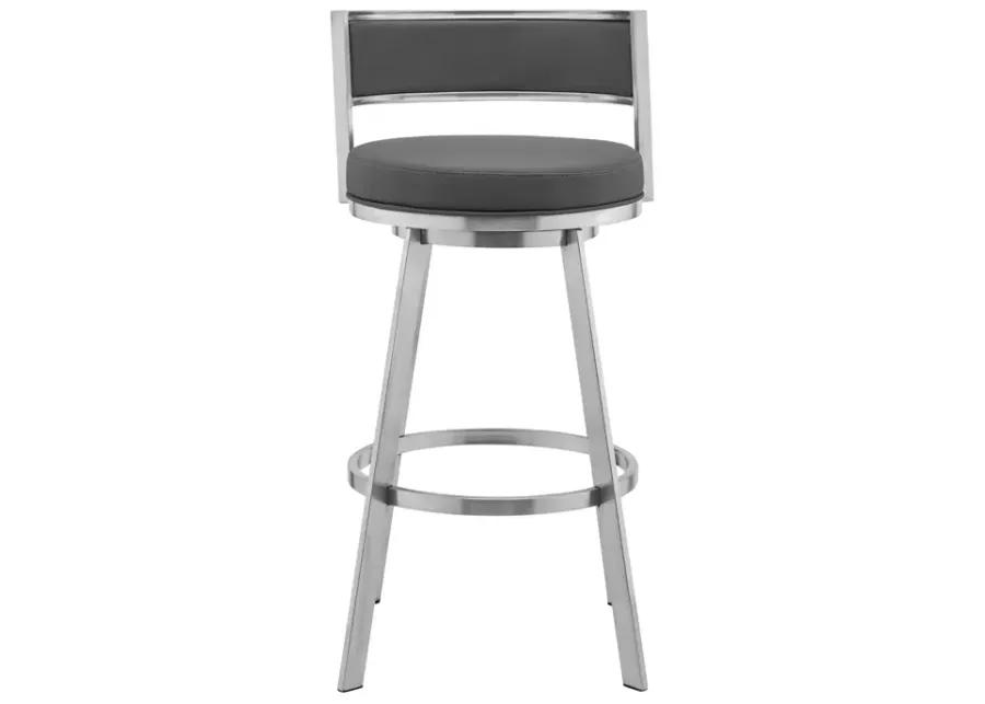 Roman 26" Gray Faux Leather and Brushed Stainless Steel Swivel Bar Stool