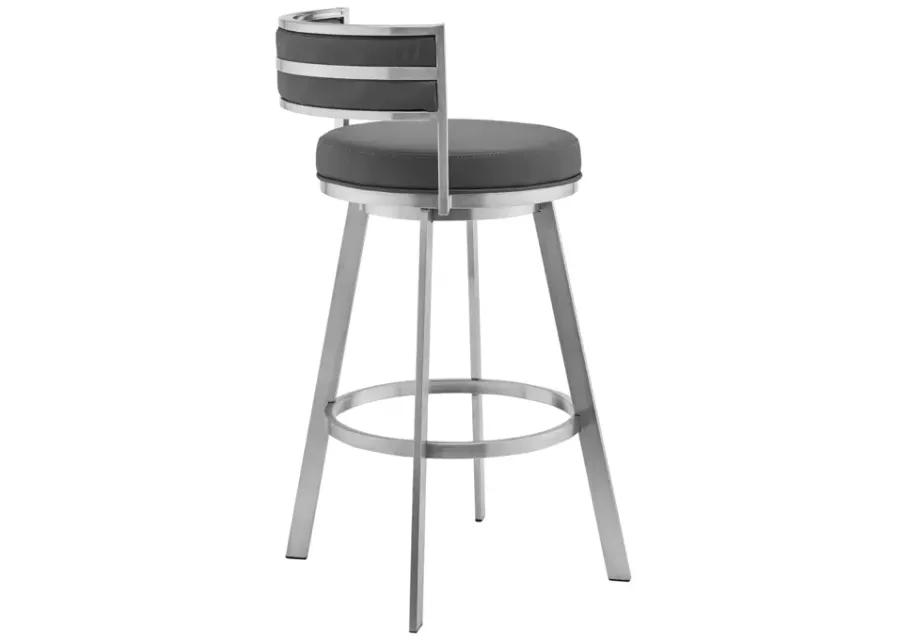 Roman 26" Gray Faux Leather and Brushed Stainless Steel Swivel Bar Stool