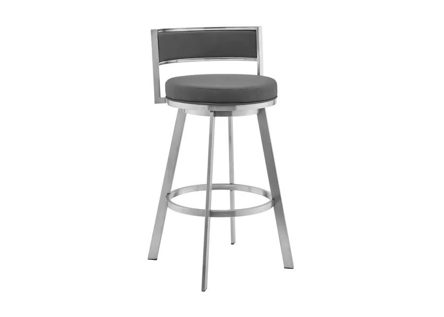 Roman 26" Gray Faux Leather and Brushed Stainless Steel Swivel Bar Stool