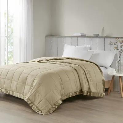 Madison Park Cambria Taupe Oversized Down Alternative Blanket with Satin Trim