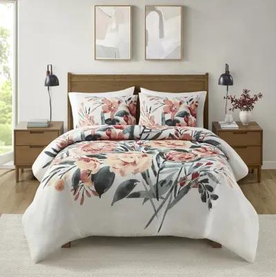 Dahlia 3 Piece Floral Cotton Duvet Cover Set