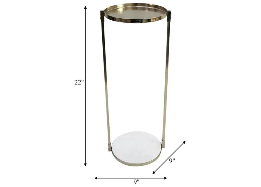 Metal, 22" Side Table Marble Bottom, Gold Kd