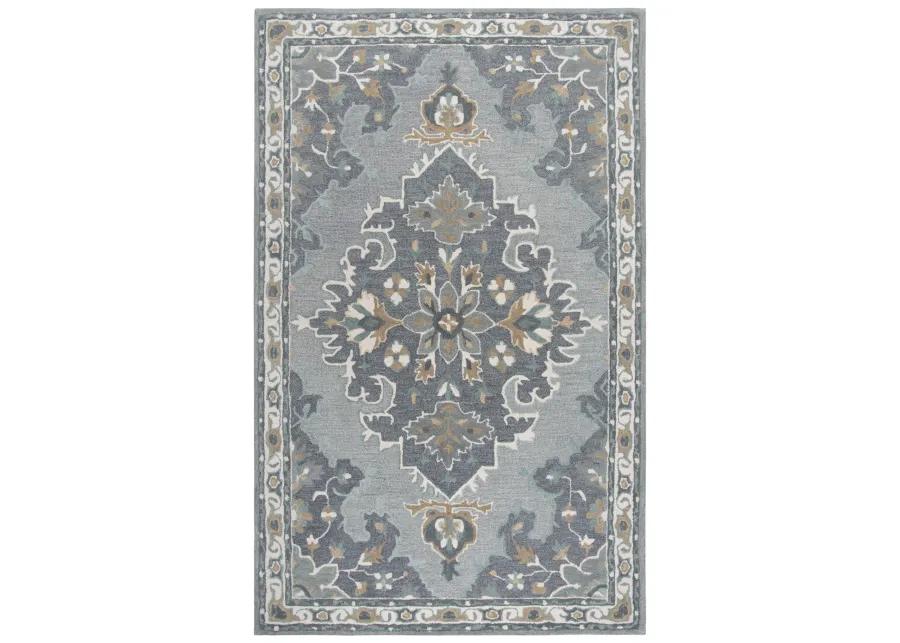 Resonant Gray/Beige Central Medallion Wool 8' x 10' Rectangle Rug