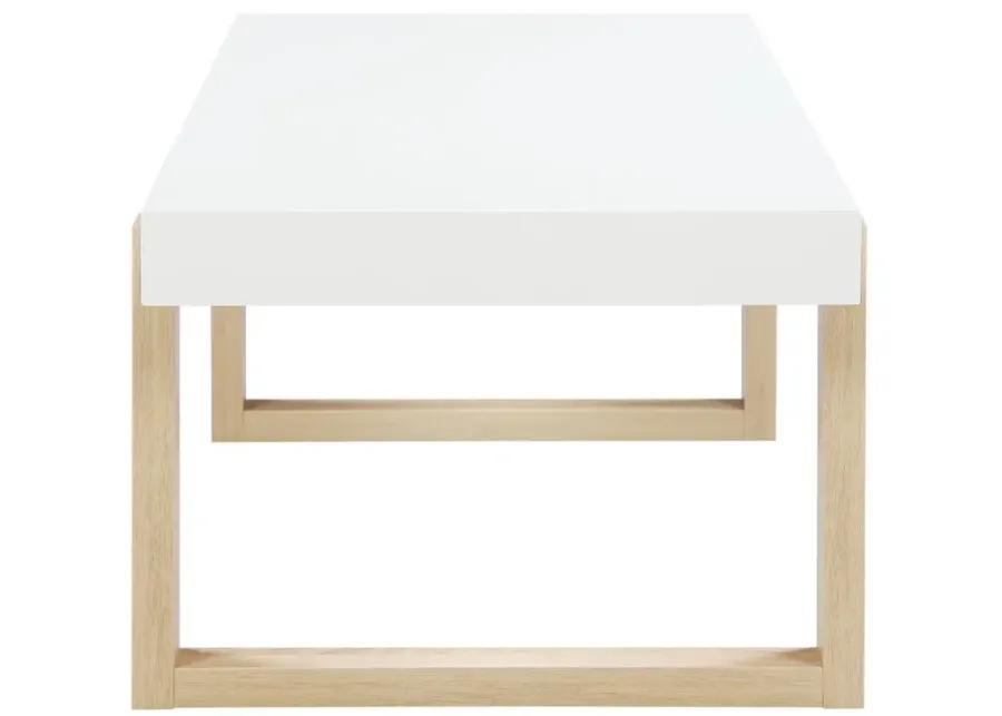 Pala Rectangular Coffee Table with Sled Base White High Gloss and Natural