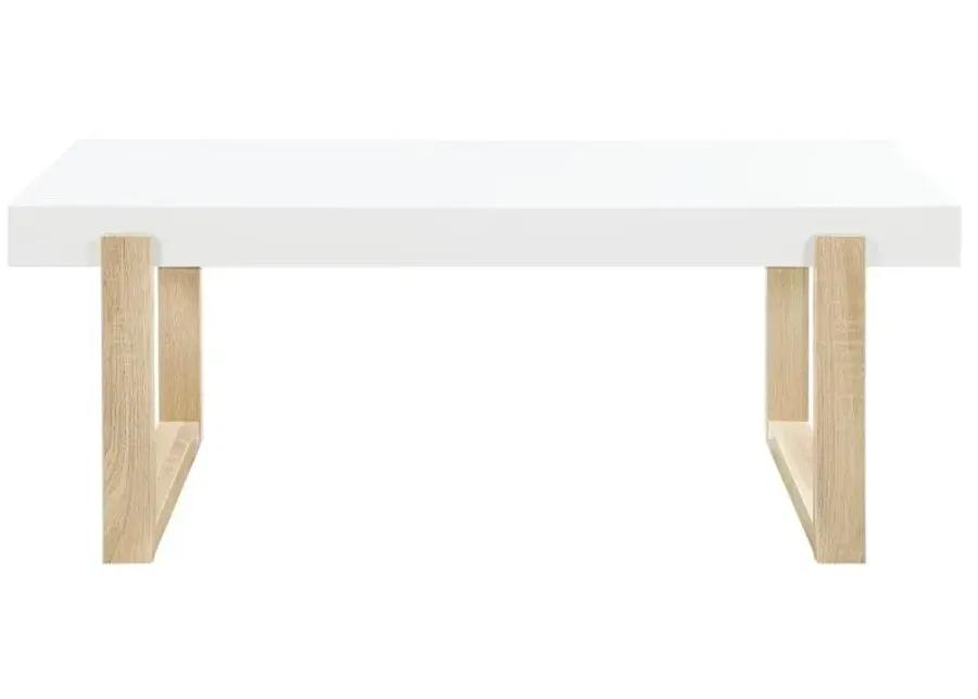 Pala Rectangular Coffee Table with Sled Base White High Gloss and Natural