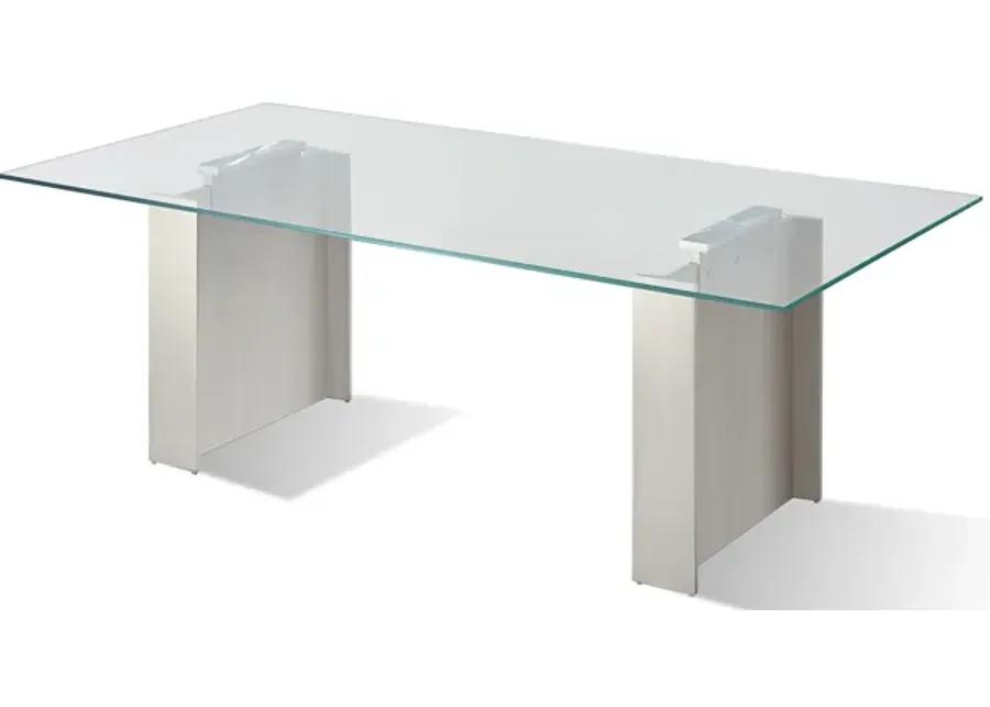 Omnia 84 inch Rectangular Dining Table Ultra Clear Glass and brushed Stainless Steel