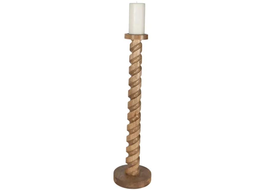 Wood, 30" Spiral Floor Pillar Candleholder, Natura