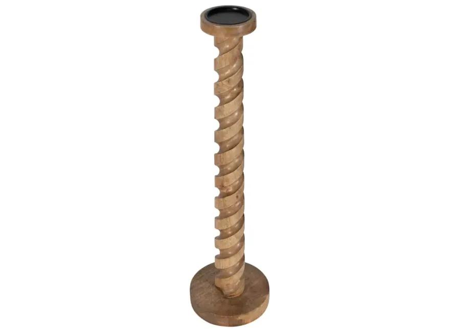 Wood, 30" Spiral Floor Pillar Candleholder, Natura