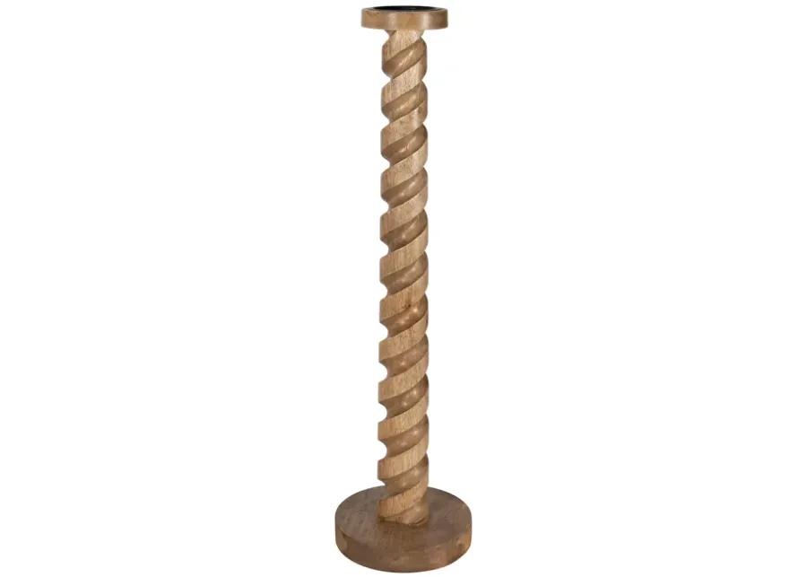 Wood, 30" Spiral Floor Pillar Candleholder, Natura