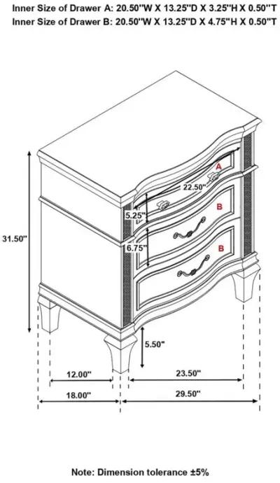 Evangeline 3-drawer Nightstand Silver Oak