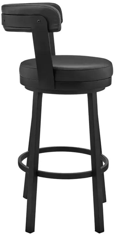 Bryant 26" Counter Height Swivel Bar Stool in Black Finish and Black Faux Leather