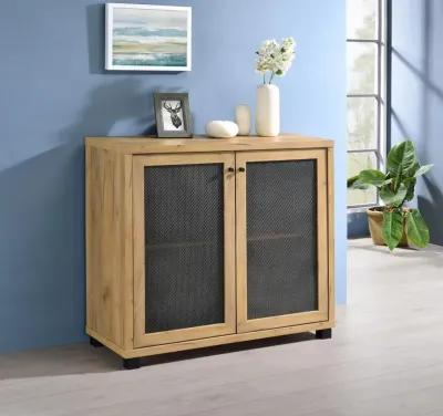 Aaliyah Accent Cabinet with Two Mesh Doors Golden Oak