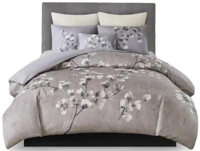 N Natori Sakura Blossom Lilac 3 Piece Cotton Sateen Printed Comforter Set