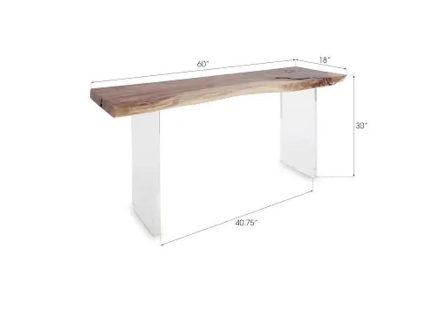 floating console table, acrylic legs