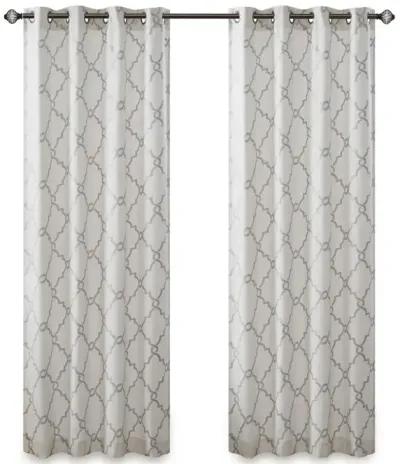 Madison Park Saratoga Ivory/Grey Fretwork Print Grommet Top Window Curtain Panel