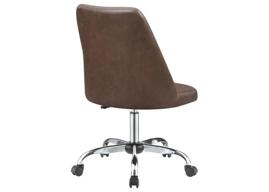 Aarav Upholstered Tufted Back Office Chair Brown And Chrome