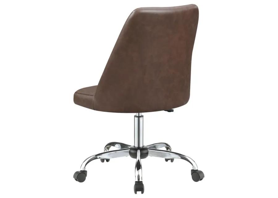 Aarav Upholstered Tufted Back Office Chair Brown And Chrome