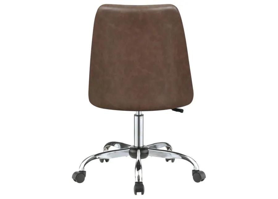 Aarav Upholstered Tufted Back Office Chair Brown And Chrome