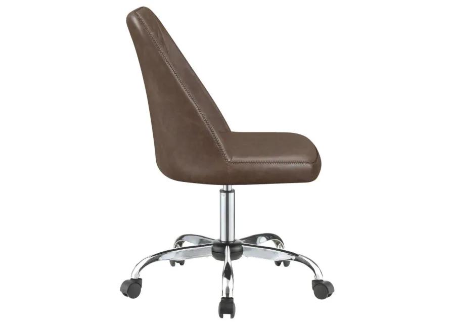 Aarav Upholstered Tufted Back Office Chair Brown And Chrome