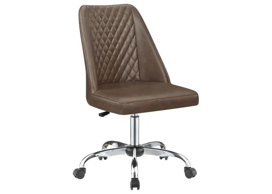 Aarav Upholstered Tufted Back Office Chair Brown And Chrome