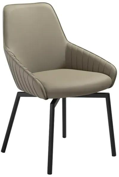 Shilo Swivel Upholstered Dining Chair in Taupe Gray Faux Leather with Black Metal Legs - Set of 2