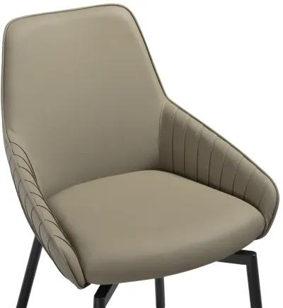 Shilo Swivel Upholstered Dining Chair in Taupe Gray Faux Leather with Black Metal Legs - Set of 2