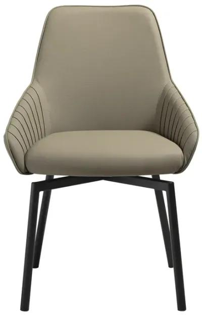 Shilo Swivel Upholstered Dining Chair in Taupe Gray Faux Leather with Black Metal Legs - Set of 2