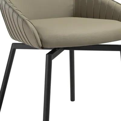 Shilo Swivel Upholstered Dining Chair in Taupe Gray Faux Leather with Black Metal Legs - Set of 2